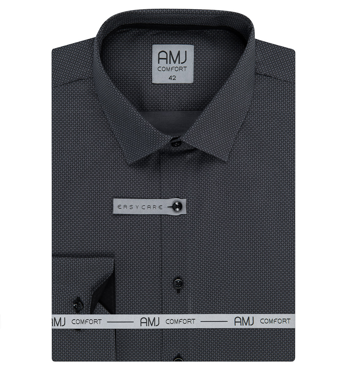 Pánská košile AMJ bavlněná, šedá kostičkovaná VDBR1213, dlouhý rukáv (regular + slim-fit)
