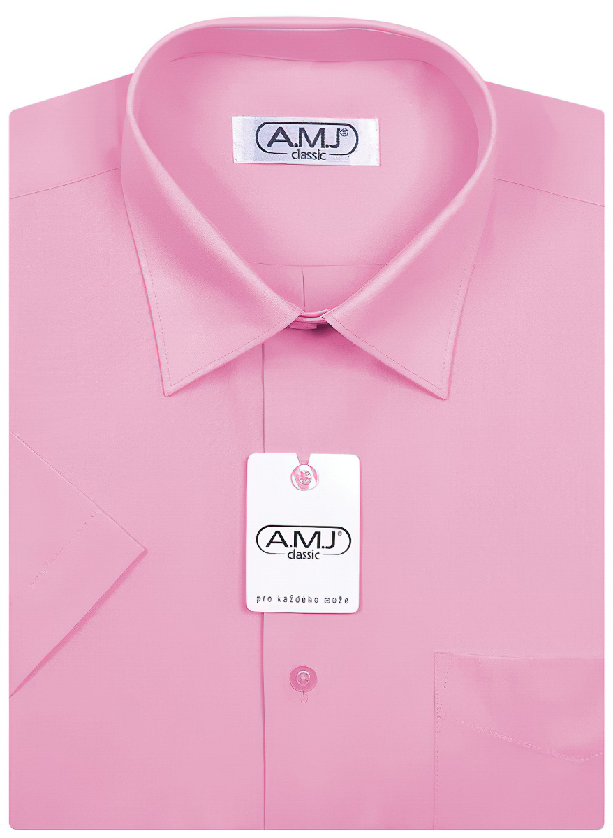 Pánská košile AMJ jednobarevná JK055, růžová, krátký rukáv