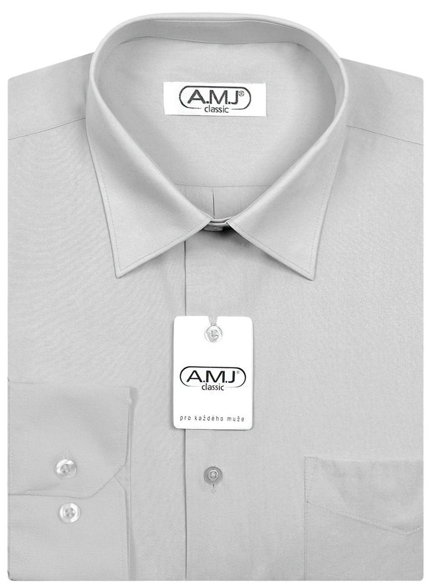 Pánská košile AMJ jednobarevná JD064, světle šedá, dlouhý rukáv