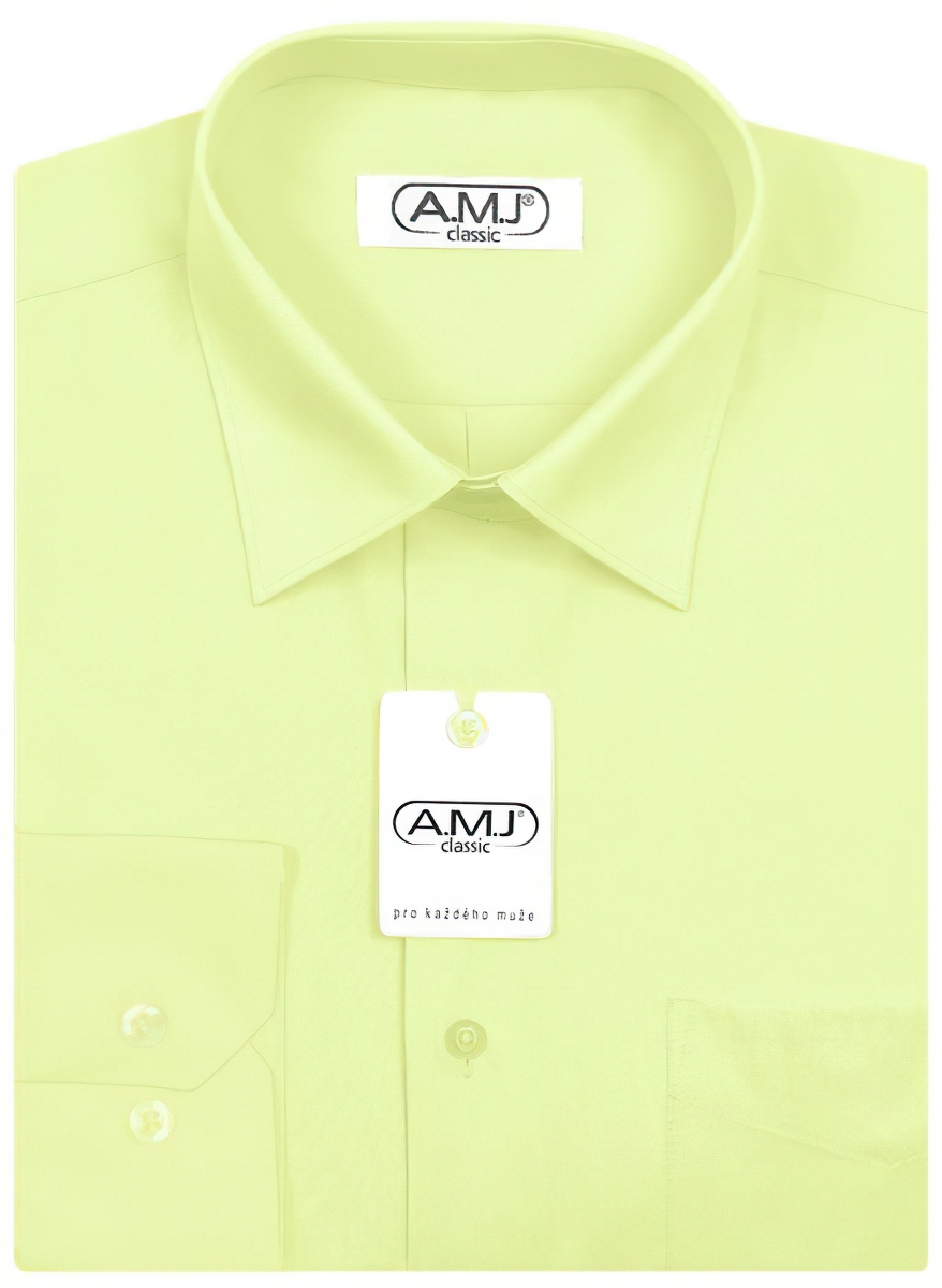 Pánská košile AMJ jednobarevná JDP070, pistáciová, dlouhý rukáv, prodloužená délka