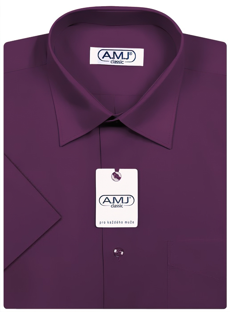 Pánská košile AMJ jednobarevná JK084, tmavě fialová, krátký rukáv