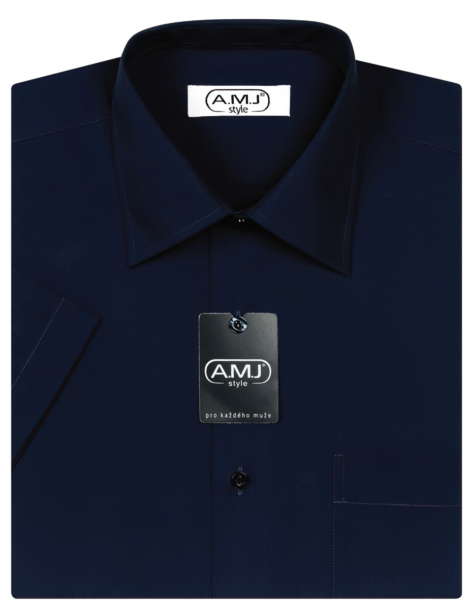 Pánská košile AMJ jednobarevná JK087, tmavě modrá, krátký rukáv