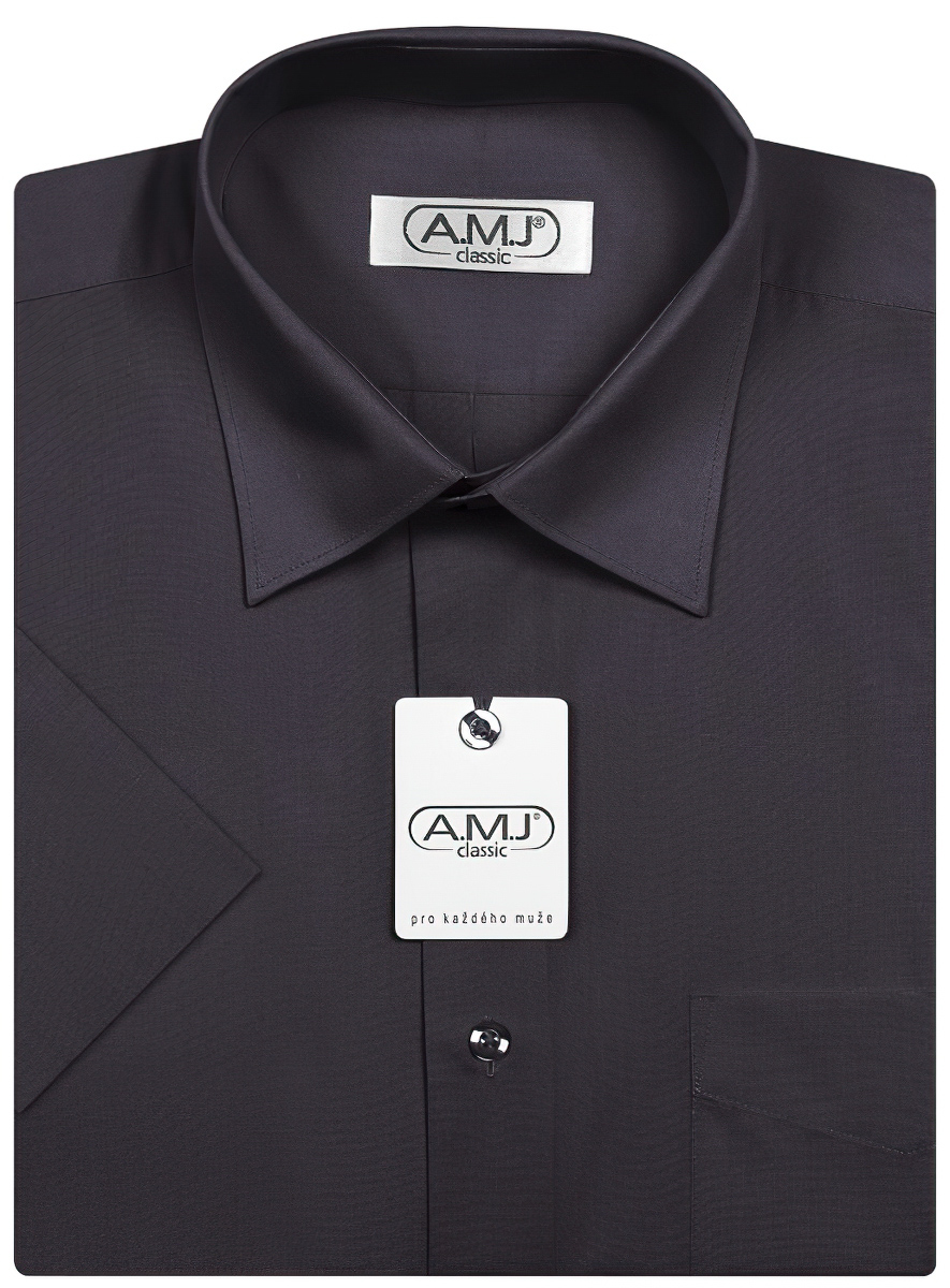 Pánská košile AMJ jednobarevná JK019, tmavě šedá, krátký rukáv