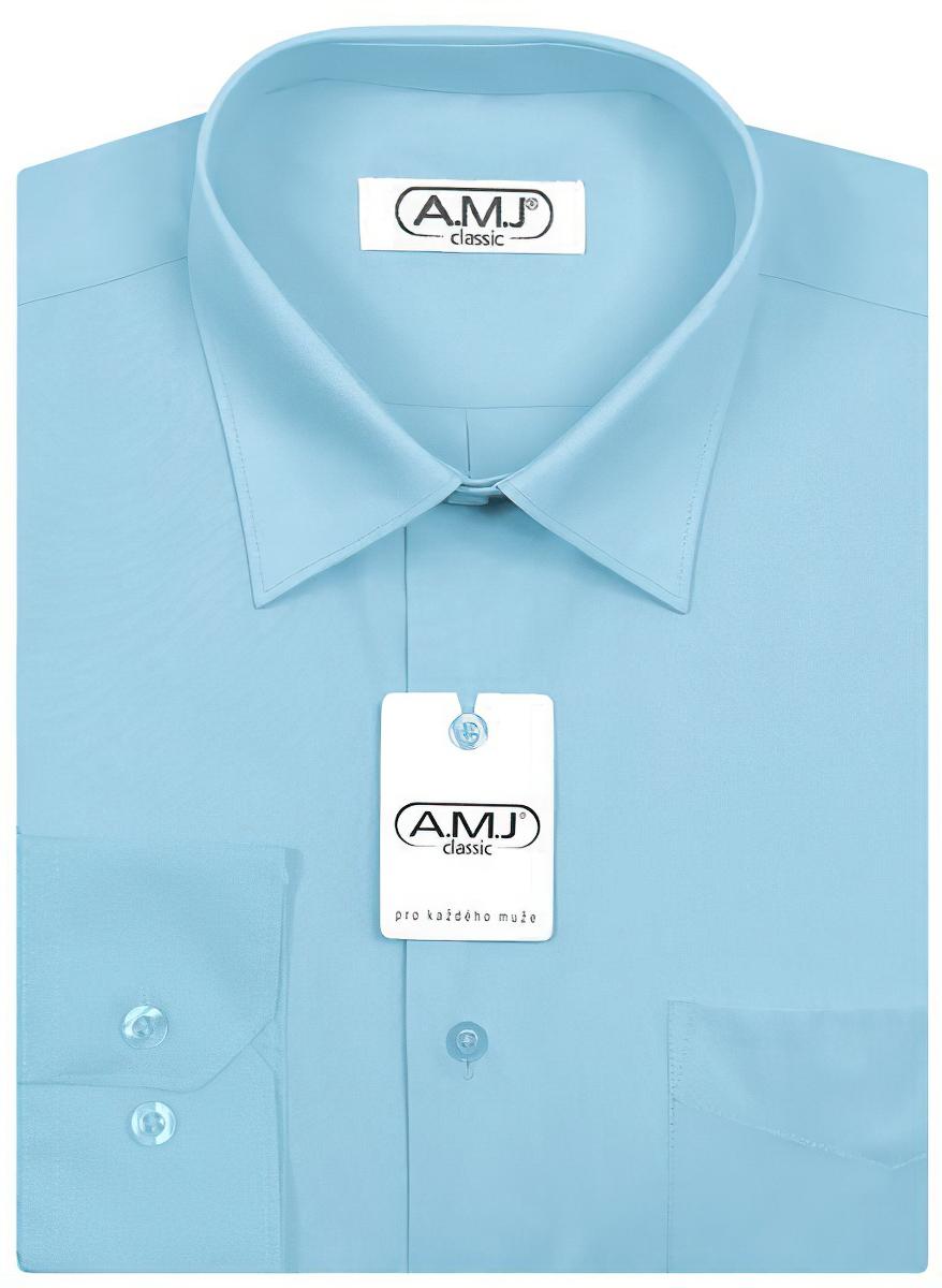 Pánská košile AMJ jednobarevná JDP060, tyrkysová, dlouhý rukáv, prodloužená délka