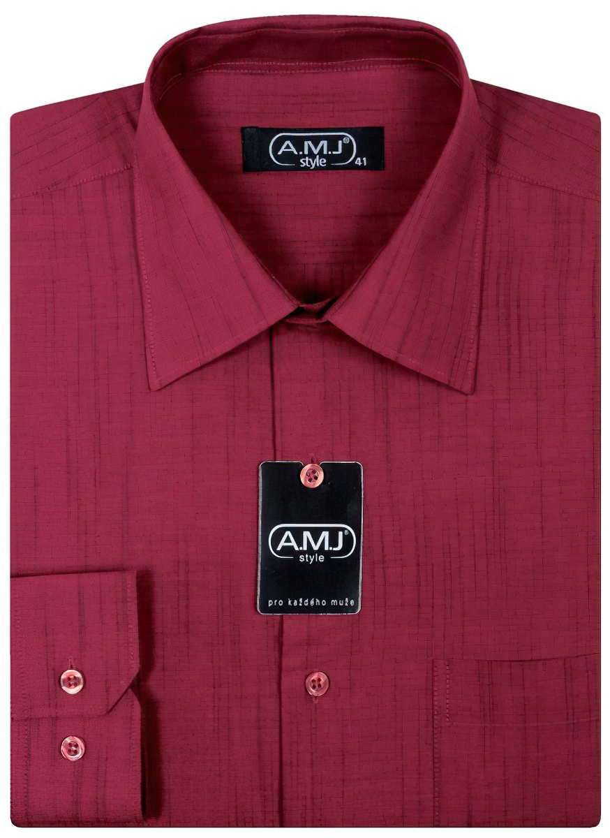 Pánská košile AMJ jednobarevná VD024, fil-á-fil, vínová, dlouhý rukáv