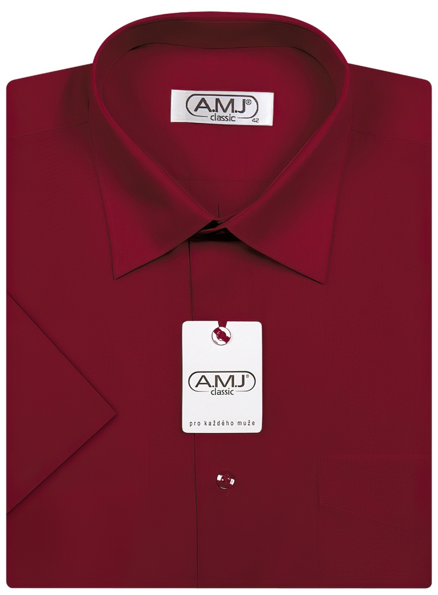 Pánská košile AMJ jednobarevná JK006, vínová, krátký rukáv