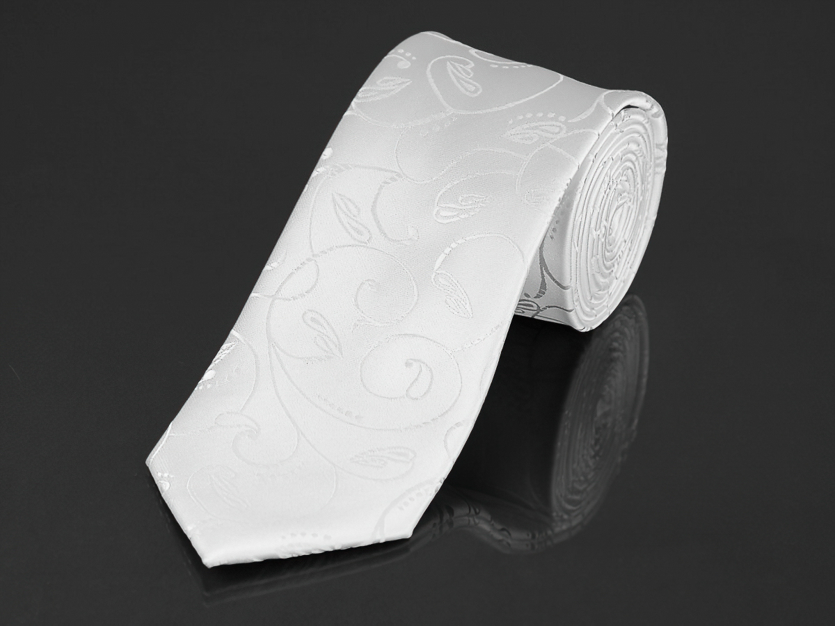 AMJ kravata pánská, KU0936, bílá ornament