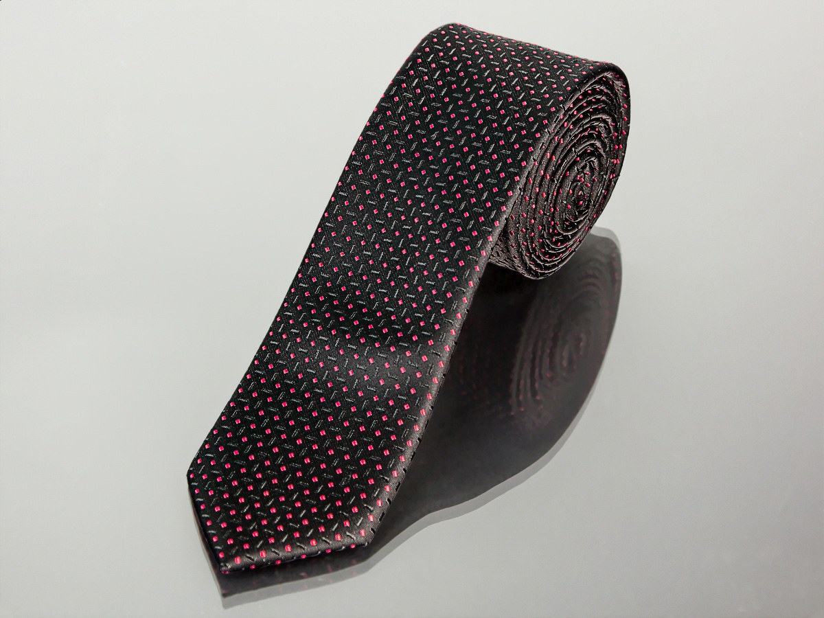 AMJ kravata pánská úzká, tečkový vzor KI0338, černá