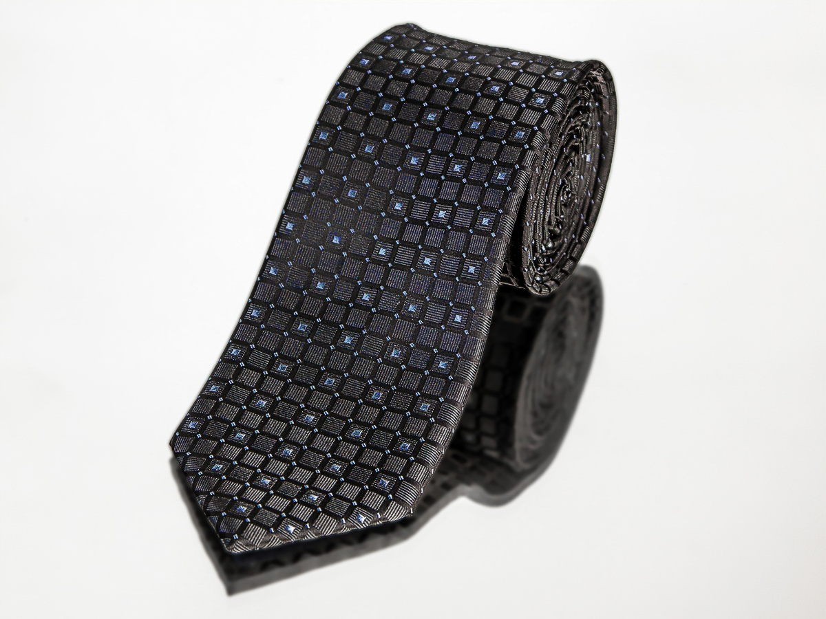 AMJ kravata pánská  kostkovaný vzor KU0897, černá
