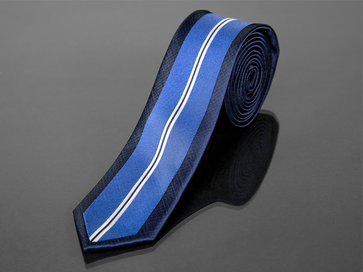 AMJ kravata pánská úzká proužkovaná s pruhy, KI0342, modrá