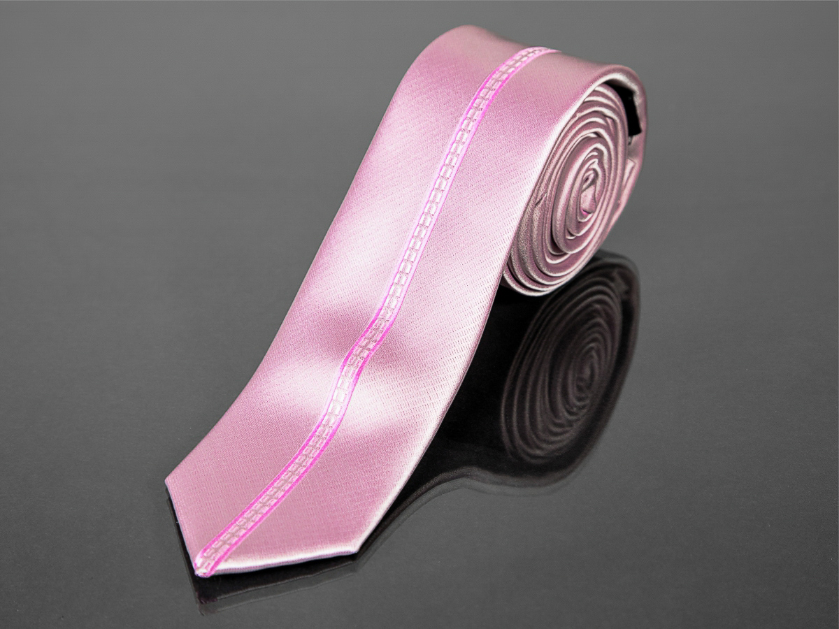 AMJ kravata pánská úzká s proužkem, KI0340, růžová