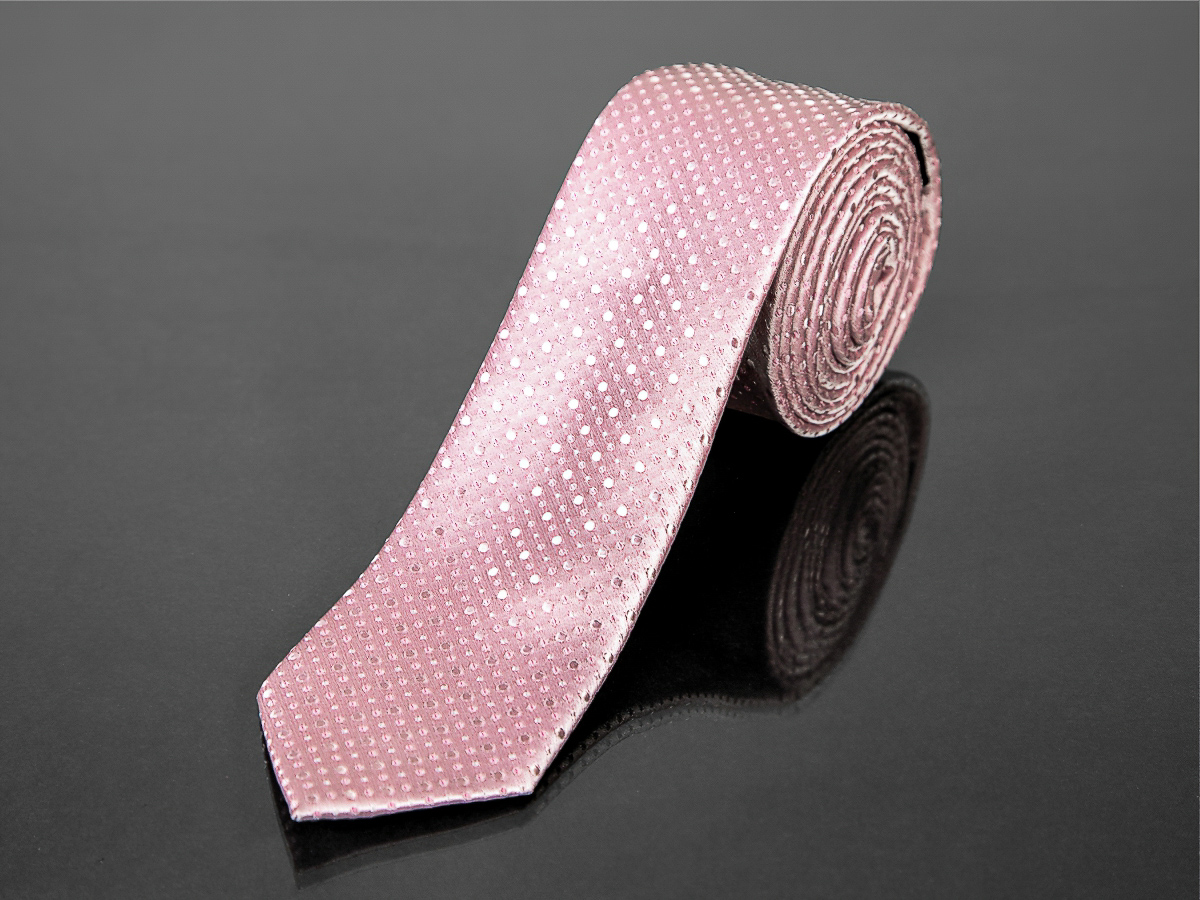 AMJ kravata pánská úzká puntíkovaný vzor, KI0343, růžová