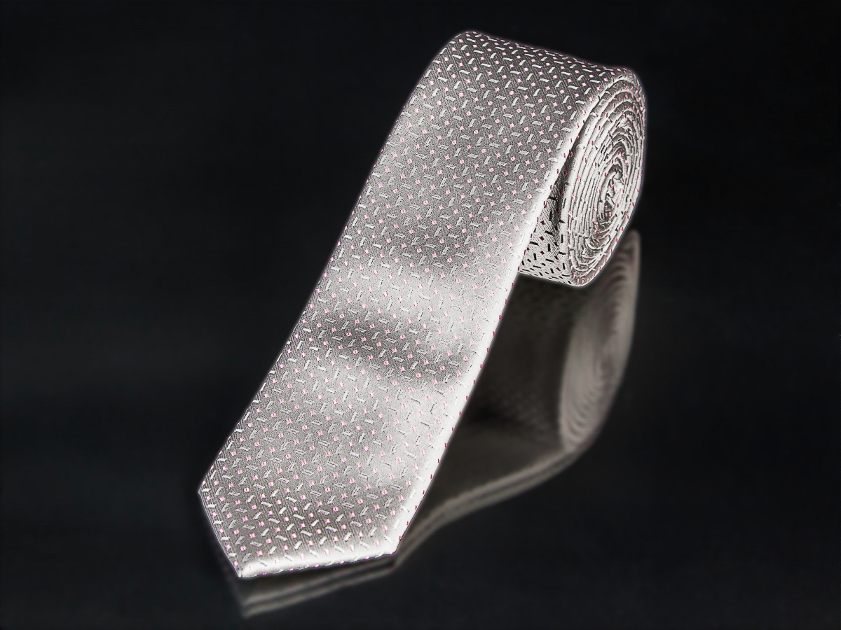 AMJ kravata pánská úzká, tečkový vzor KI0320, světle šedá