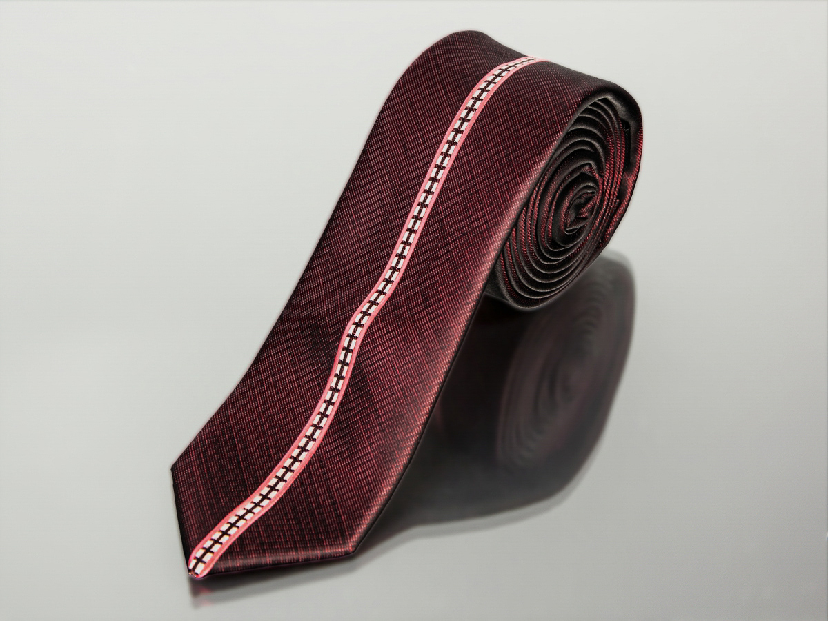 AMJ kravata pánská úzká, proužkovaná KI0299, vínová