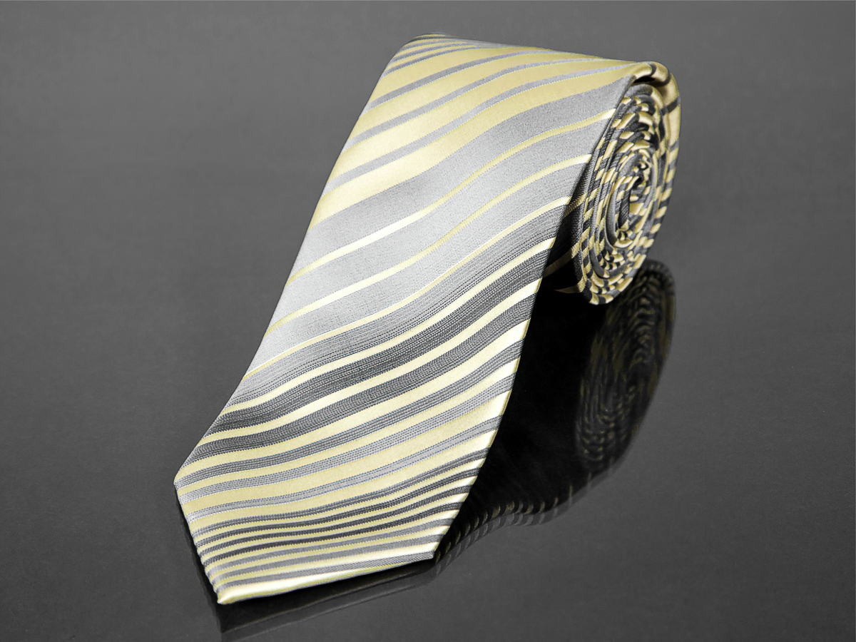 AMJ kravata pánská, proužkovaný vzor KU1000, žlutá