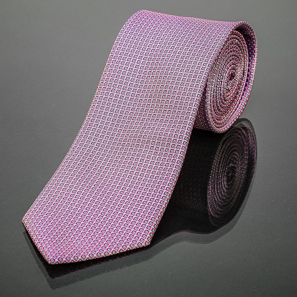 Kravata pánská AMJ šedá kostička KU1568, růžová