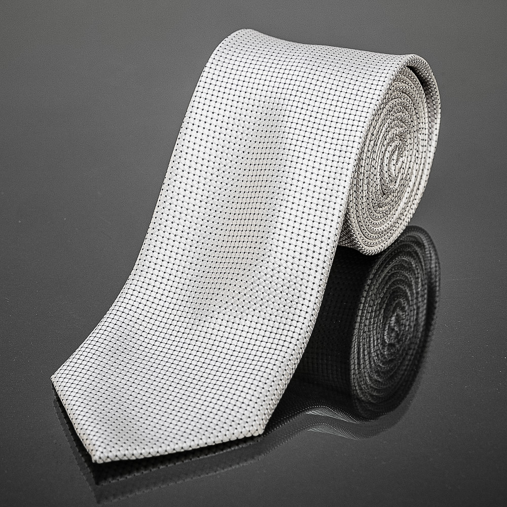 Kravata pánská AMJ šedý puntík KU1546, bílá