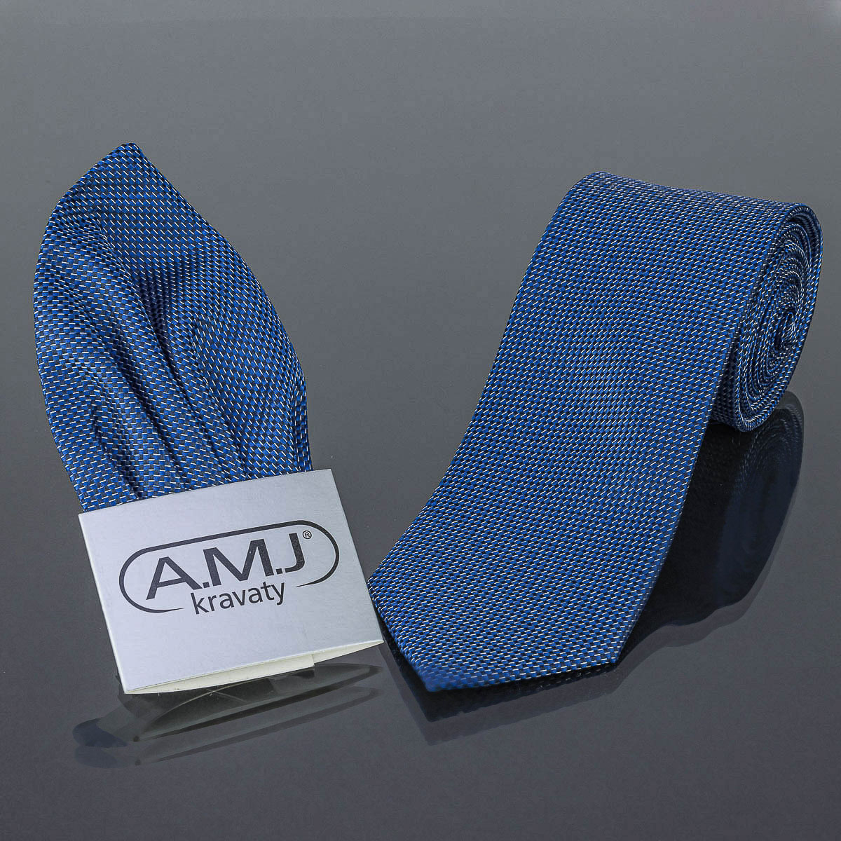Kravata pánská s kapesníčkem AMJ, čárky, KK0470, modrá