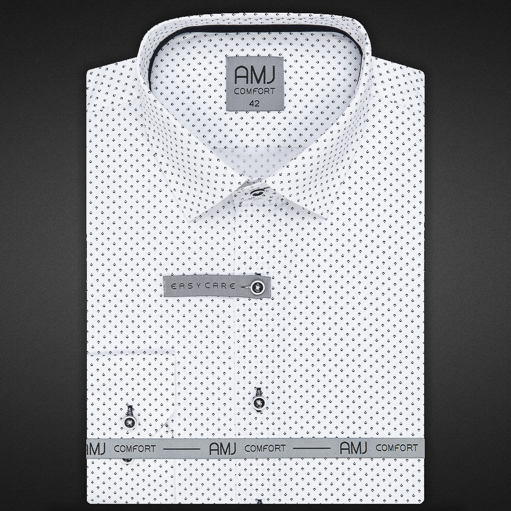 Pánská košile AMJ bavlněná, bílá s černými šipkami VDBR1162, dlouhý rukáv (regular + prodloužený slim-fit)