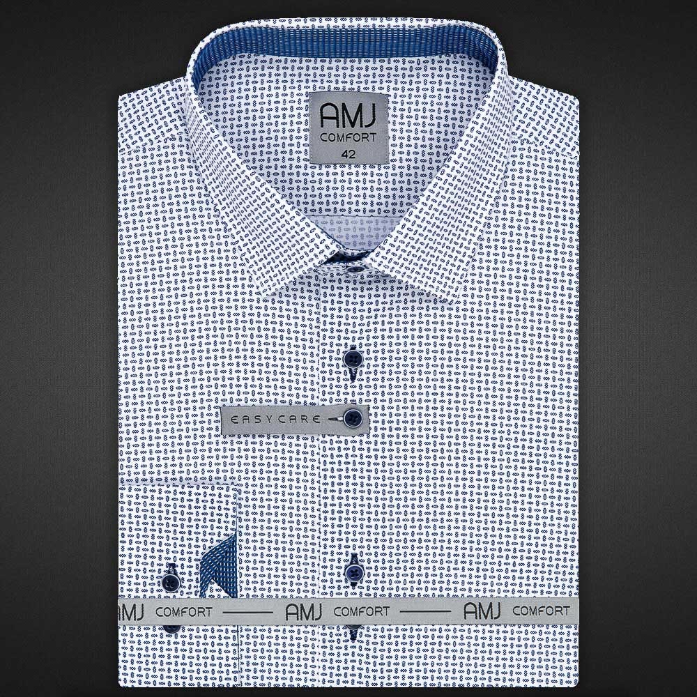 Pánská košile AMJ bavlněná, bílá s čárkovanými křížky VDBR1174, dlouhý rukáv (regular + slim-fit)