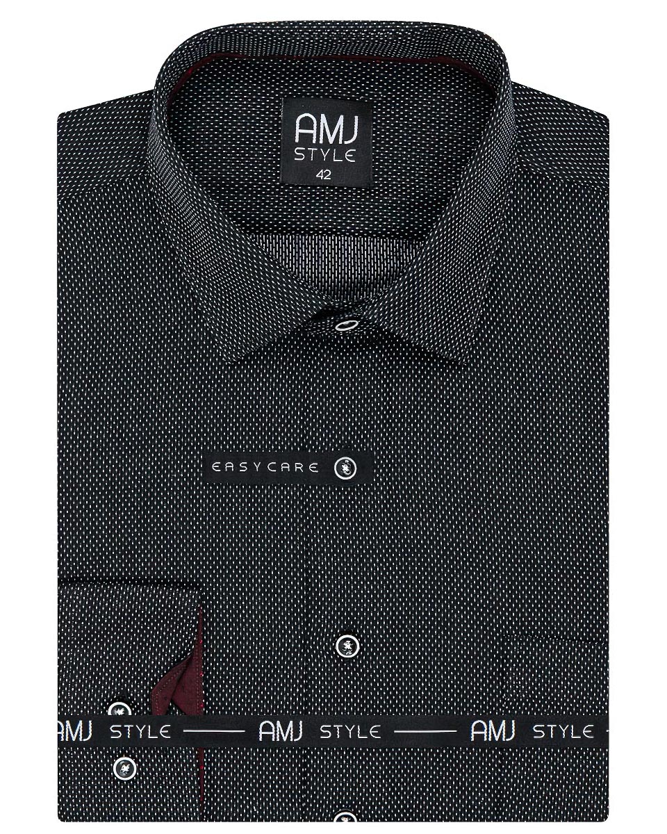 Pánská košile AMJ, černá puntíkovaná VDR1171, dlouhý rukáv (základní + prodloužená délka)