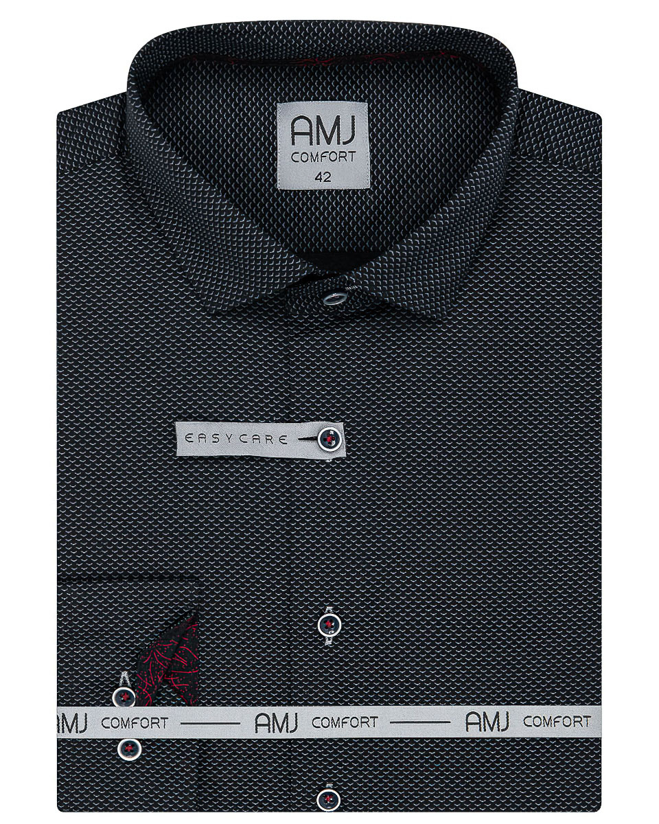 Pánská košile AMJ bavlněná, černá vlnkovaná VDBR1168, dlouhý rukáv (regular + slim-fit)