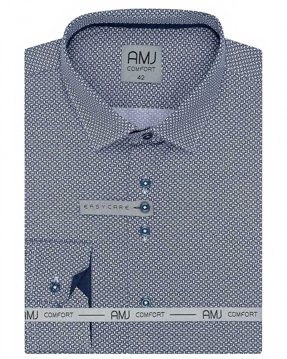 Pánská košile AMJ bavlněná, modrá s ornamenty VDBR1167, dlouhý rukáv (regular + slim-fit)