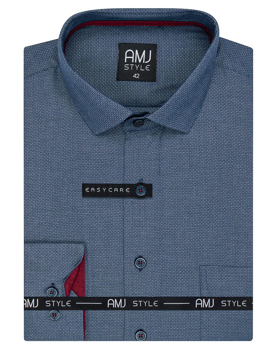 Pánská košile AMJ, modrá síťovaná VDR1169, dlouhý rukáv (regular + slim-fit)