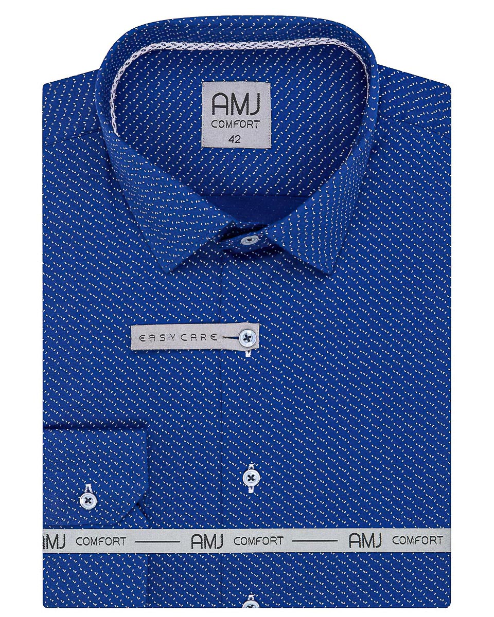 Pánská košile AMJ bavlněná, modrá tečkovaná VDBR1163, dlouhý rukáv (regular + slim-fit)