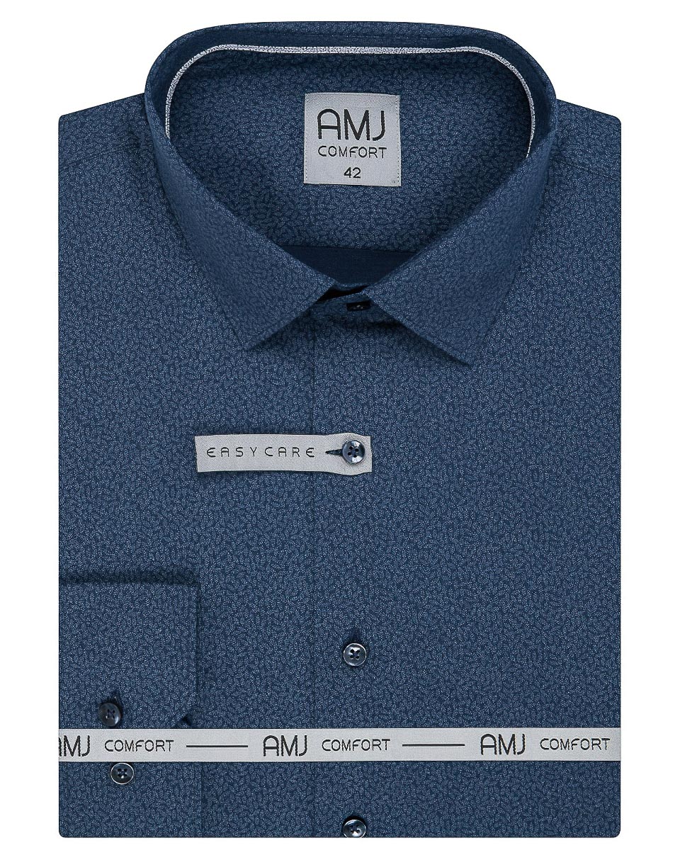 Pánská košile AMJ bavlněná, modrá zrníčková VDBR1165, dlouhý rukáv (regular + slim-fit)