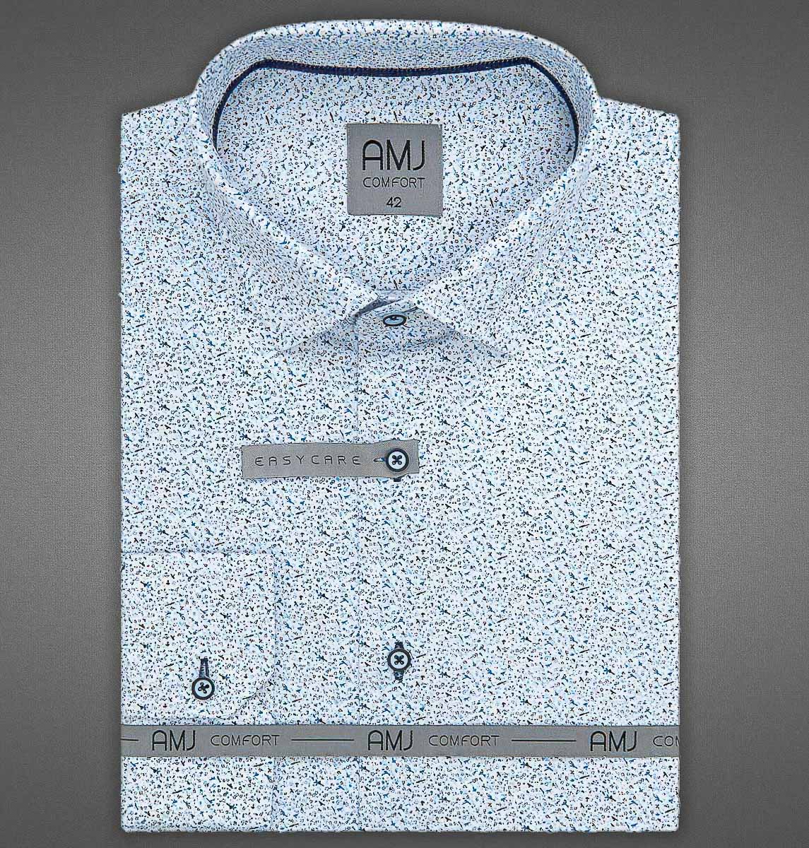 Pánská košile AMJ bavlněná, modrobílá mramorový vzor VDBR1093, dlouhý rukáv (základní + prodloužená délka)