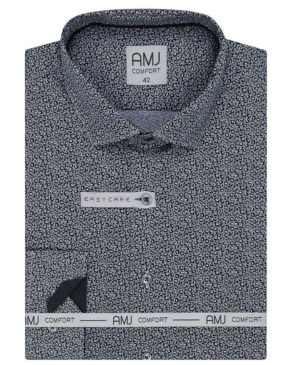 Pánská košile AMJ bavlněná, šedá hadí vzor VDBR1161, dlouhý rukáv (regular + slim fit)