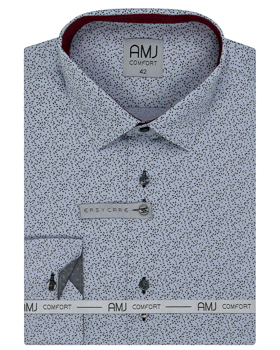 Pánská košile AMJ bavlněná, světle šedá zrníčkovaná VDBR1188, dlouhý rukáv (regular + slim-fit)