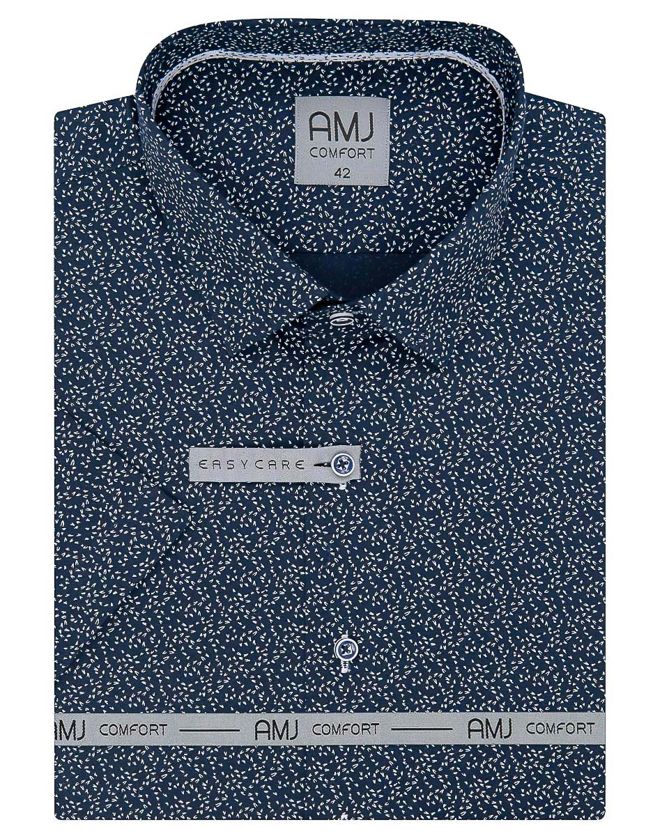Pánská košile AMJ bavlněná, tmavě modrá bíle kropenatá VKBR1143, krátký rukáv (regular + slim fit)
