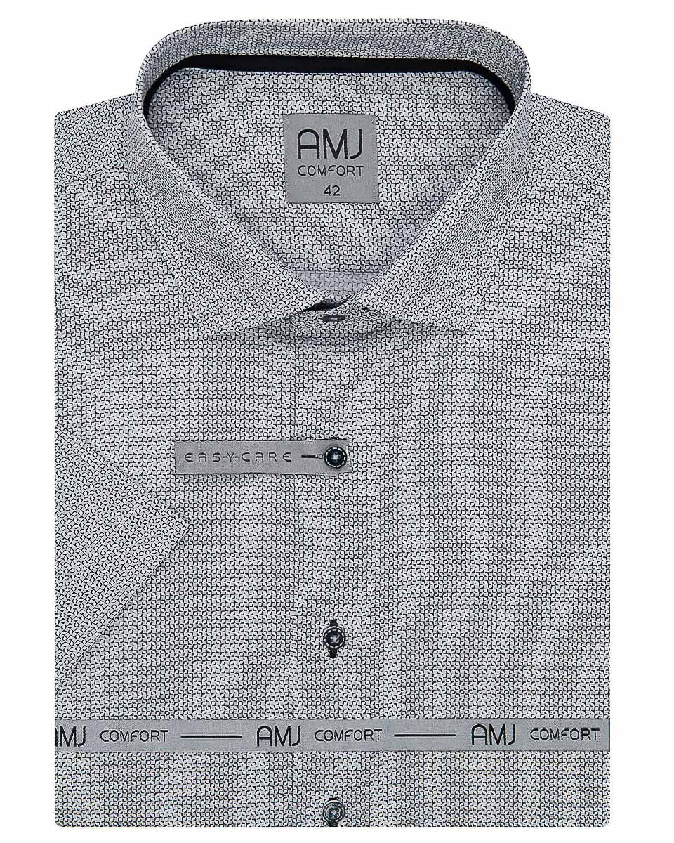 Pánská košile AMJ bavlněná, síťované puntíky na šedé VKBR1152, krátký rukáv, regular fit