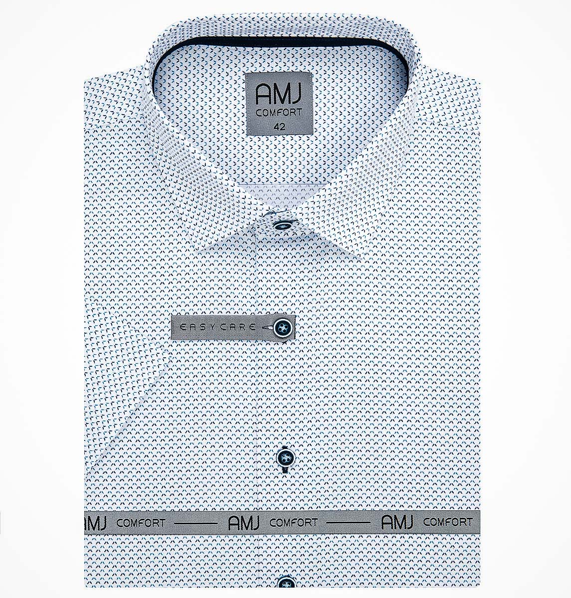 Pánská košile AMJ bavlněná, bílá s modrými čárkami VKBR1153, krátký rukáv (regular + slim fit)