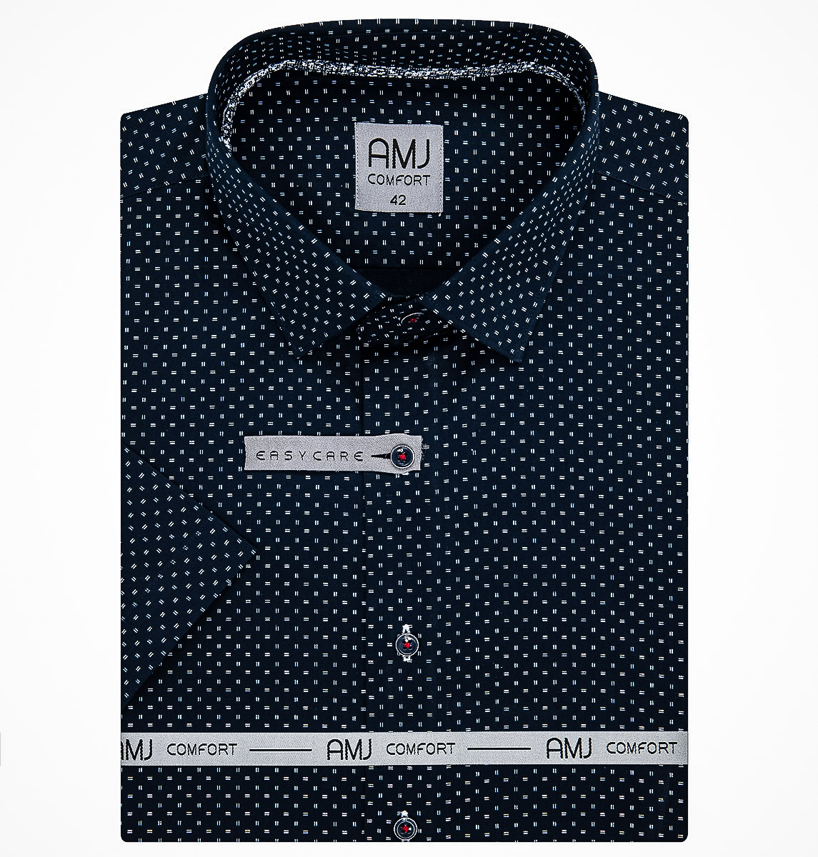 Pánská košile AMJ bavlněná, tmavě modrá s dvojitými bílými čárkami VKBR1192, krátký rukáv, regular fit