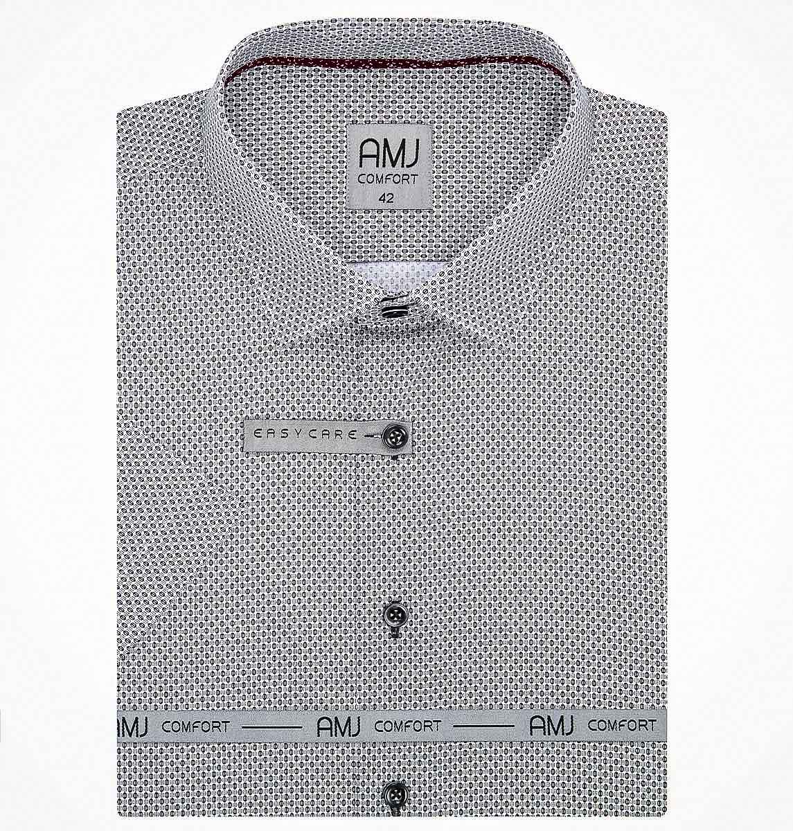 Pánská košile AMJ bavlněná, bílá s černými puntíky a tečkami VKBR1198, krátký rukáv (regular + slim fit)