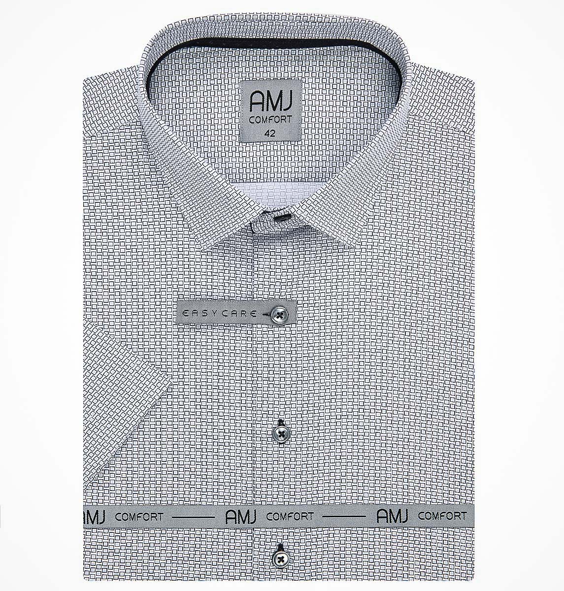 Pánská košile AMJ bavlněná, bílo-šedá kostkovaná VKBR1199, krátký rukáv, regular fit