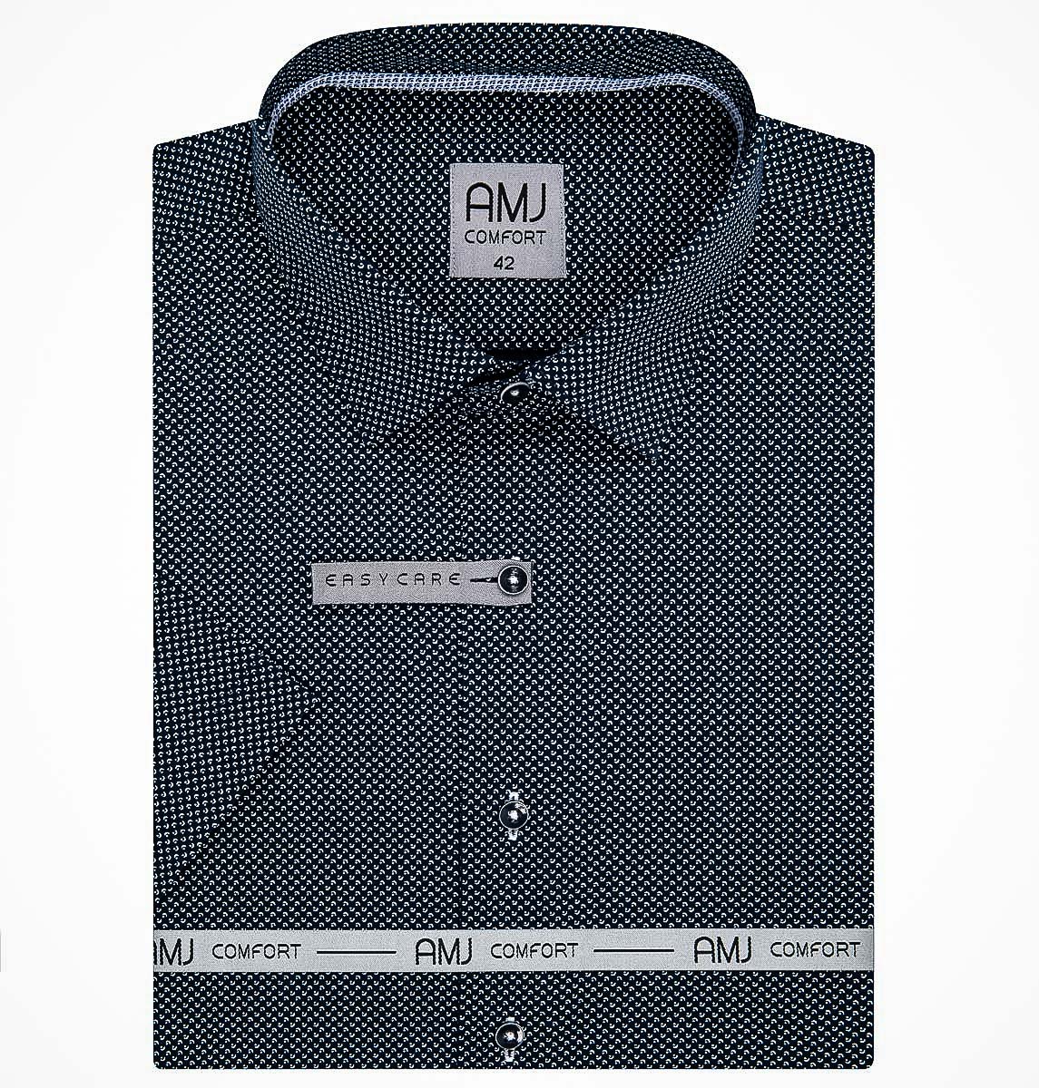 Pánská košile AMJ bavlněná, tmavě modrá s bílými měsíčky a tečkami VKBR1201, krátký rukáv (regular + slim fit)