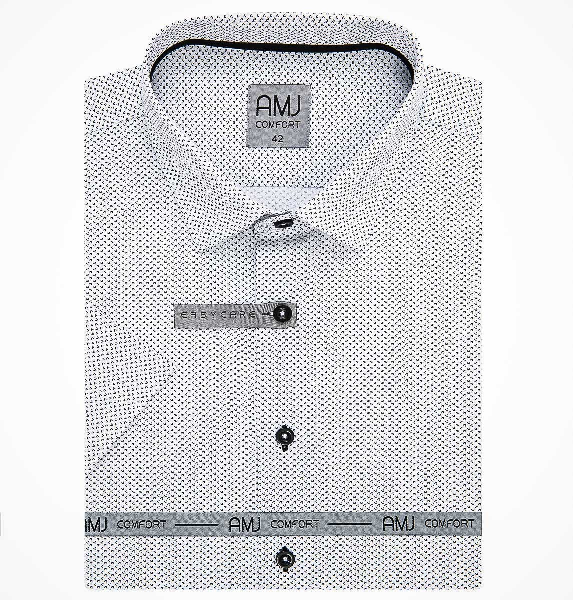 Pánská košile AMJ bavlněná, bílá s černými měsíčky a tečkami VKBR1204, krátký rukáv (regular + slim fit)