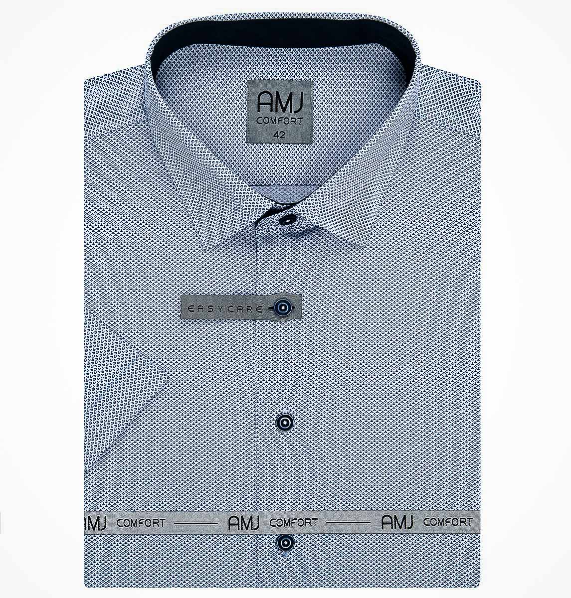 Pánská košile AMJ bavlněná, modrá s drobnými vlnkami a tečkami VKBR1207, krátký rukáv (regular + slim fit)