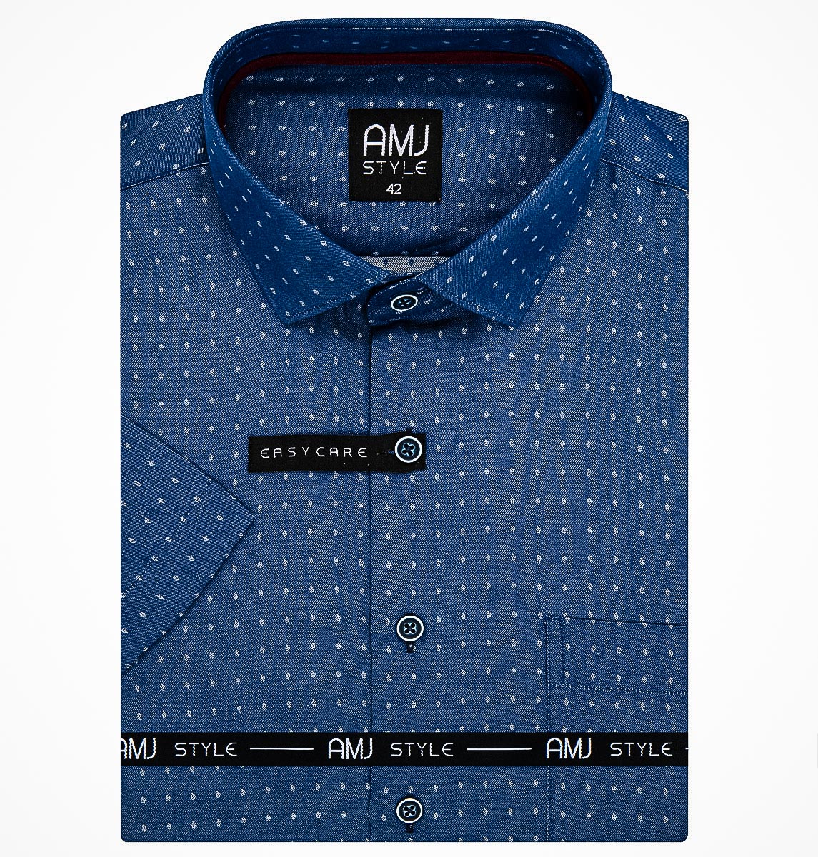 Pánská košile AMJ, modrá puntíkovaná VKR1126, krátký rukáv, (regular + slim fit)