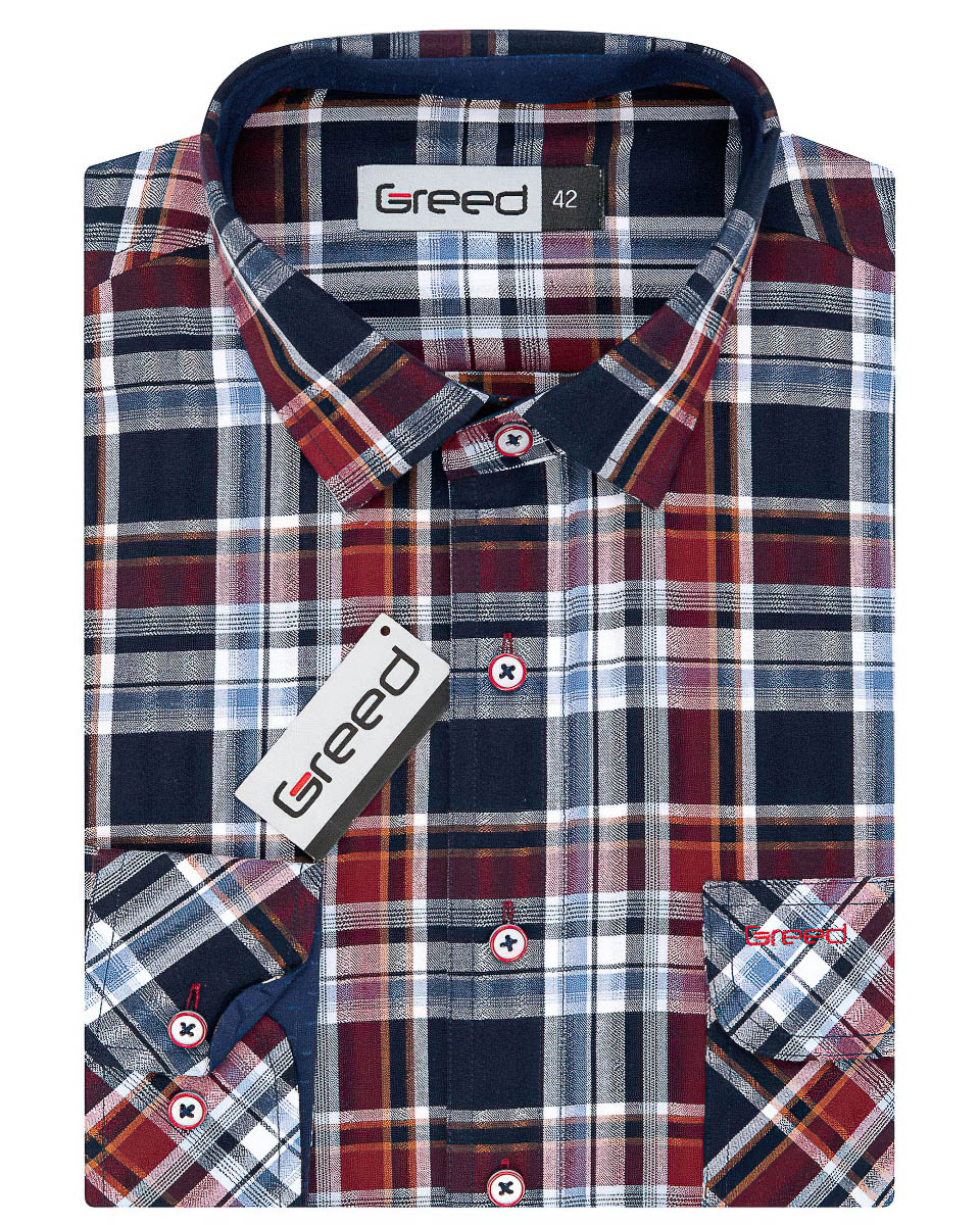 Pánská košile GREED sportovní červeno-modrá károvaná SD374, dlouhý rukáv, regular fit