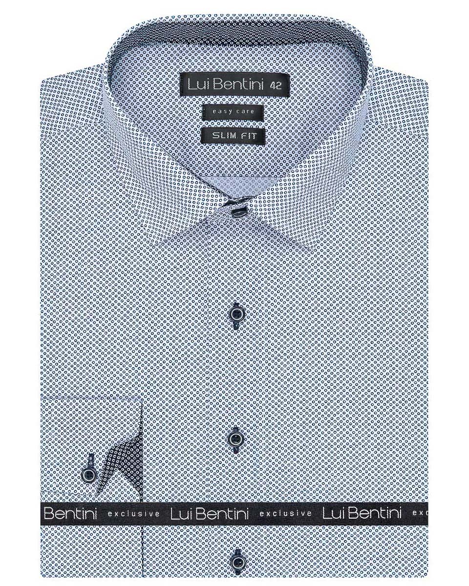 Pánská košile Lui Bentini, bílá se světle modrými kolečky LDS209, dlouhý rukáv, slim fit