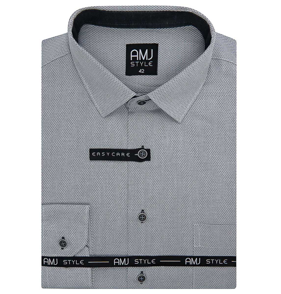 Pánská košile AMJ, šedá síťované káro VDR1101, dlouhý rukáv (regular + prodloužený slim-fit)