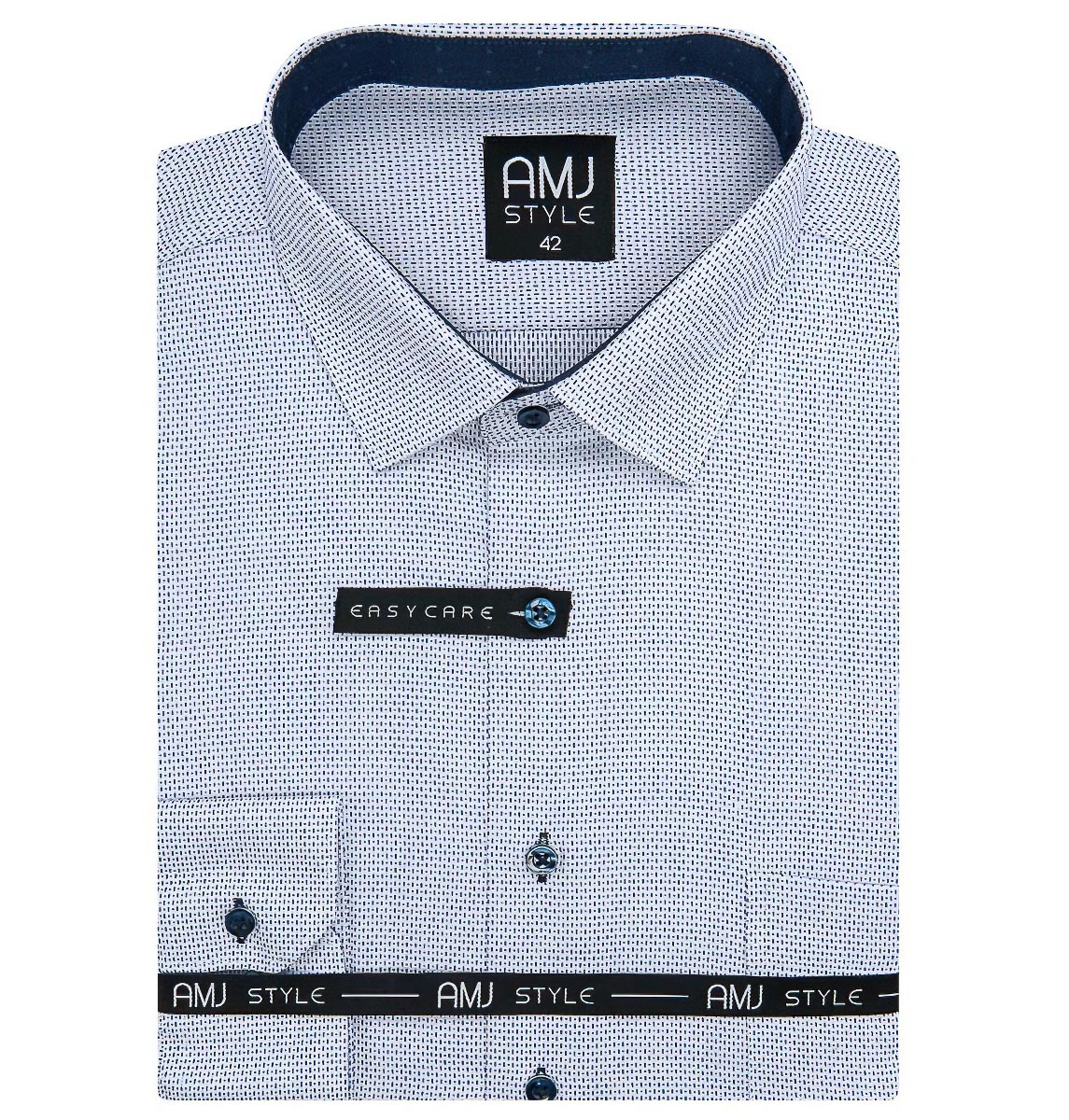 Pánská košile AMJ, bílá modré čárky a tečky VDR1098, dlouhý rukáv (regular + prodloužený slim-fit)