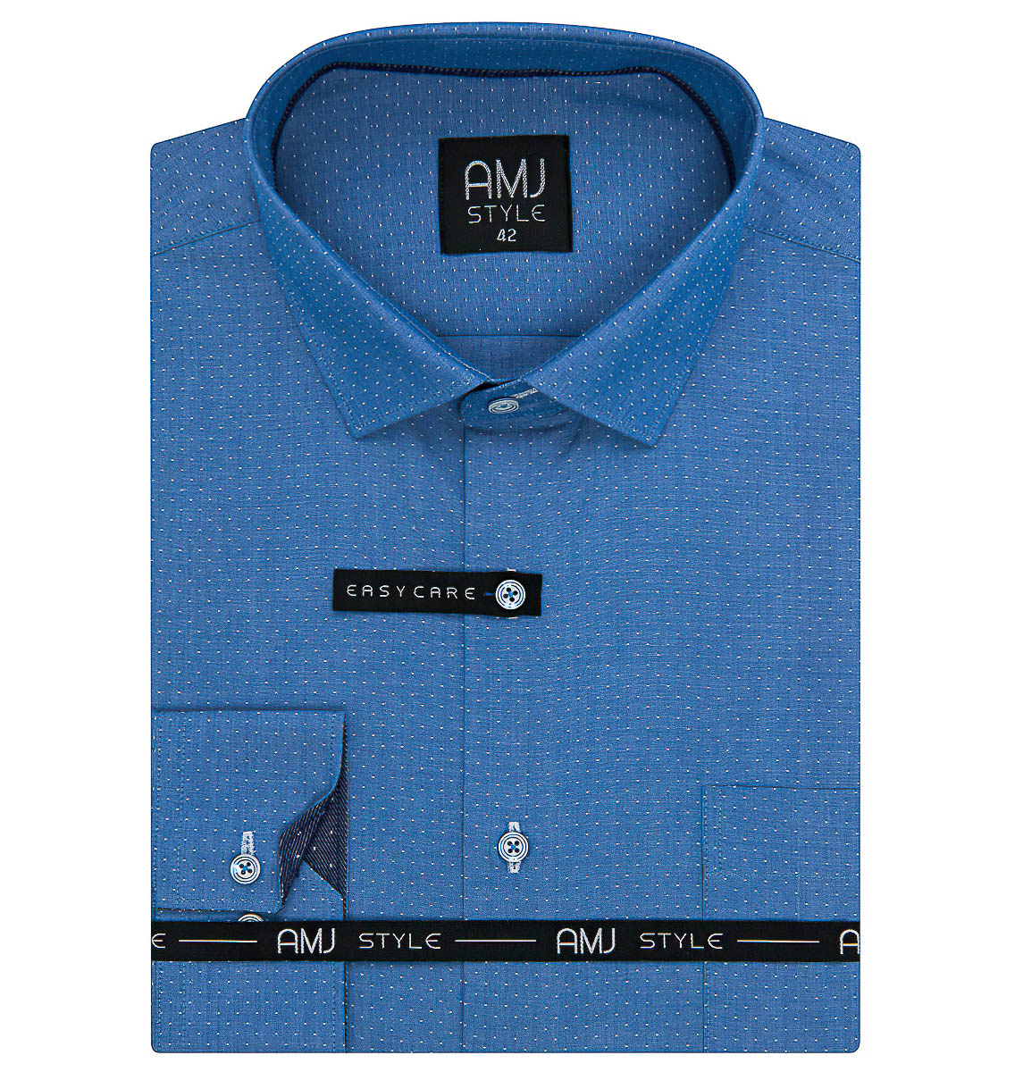 Pánská košile AMJ, sytě modrá tečkovaná VDR1082, dlouhý rukáv (regular + prodloužený slim-fit)