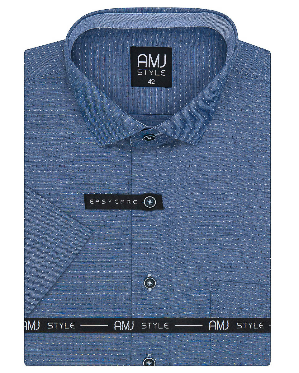 Pánská košile AMJ, modrá tečkovaná VKR1047, krátký rukáv, regular fit