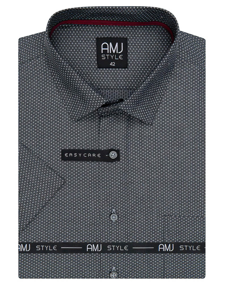 Pánská košile AMJ, šedá s trojúhelníčky VKR1119, krátký rukáv, regular fit